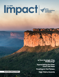 Impact July cover showing a majestic plateau with a sunset sky