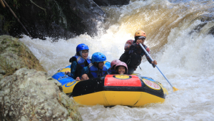 A family going whitewater-rafting