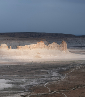 A pale brown mesa in the desert