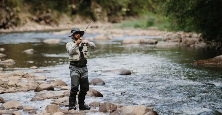 A man fishing in a stream
