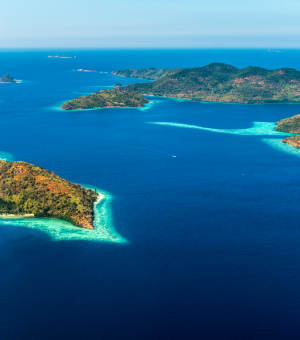 A calm sea with beautiful islands