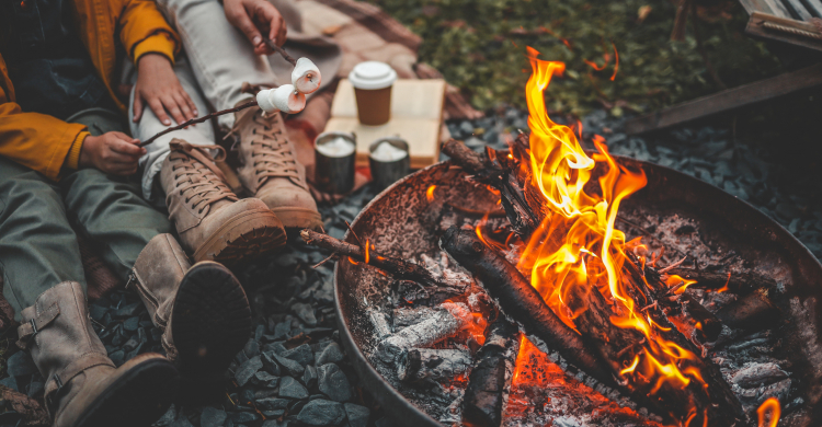 People toasting marshmallows over a campfire