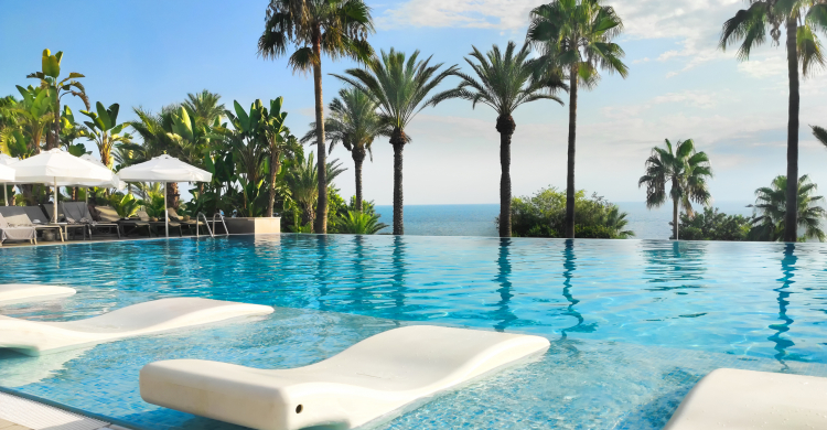 A beautiful pool at a tropical resort